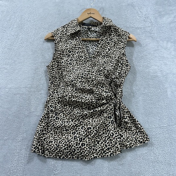 Expression Design Studio Blouse Top Women Medium Cheetah Animal Print Sleeveless - Picture 1 of 7